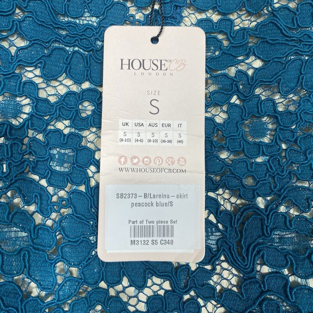 House of CB London Peacock Blue Lace Lareina Skirt Small NWT Spring Break Event - Picture 8 of 14